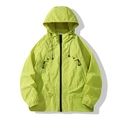 Neon green hooded outdoor windbreaker with black zippers and large cargo pockets - Fluorescent Green Jacket Only