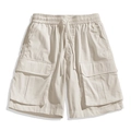 Summer 2025 water-repellent cargo shorts in beige featuring elastic waist and big pockets - Khaki