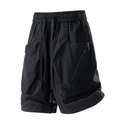 Short cargo noir pour hommes avec taille à cordon et design multi-poches fonctionnel - M / Noir