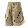 Short cargo kaki pour homme avec taille élastique à cordon et poches tactiques zippées - M / Kaki