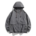 Veste de protection solaire grise pour hommes avec capuche et détails en maille - S / Gris foncé