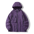 Men's deep purple hooded outdoor skin jacket with multi-pocket functional design - Purple Jacket
