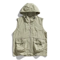 Outdoor hooded utility vest in sage green with multi-pocket design and windproof fabric - M / Pale Mint