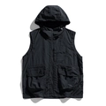 Outdoor hooded utility tactical vest in black with functional multi-pockets and drawstring - M / Dusk Black