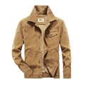 Classic men's camel corduroy workwear jacket with vintage collar and chest pocket - M / Khaki