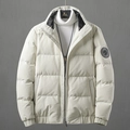 Mens thick winter puffer jacket in cream white with a warm stand collar and zip closure - L / Off-white