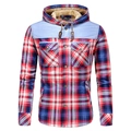 Veste chemise à capuche à carreaux pour hommes doublée polaire avec empiècements denim - M / Rouge