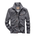 Men's dark gray corduroy jacket with classic collar and front flap pocket in casual style - M / Gray