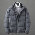 Men's winter grey down jacket with standing collar and daisy patch on sleeve - L / Gray
