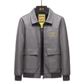 Men's dark grey PU leather slim fit biker jacket with utility pockets and ribbed cuffs - M / Gray