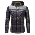 Veste chemise à capuche pour homme avec doublure polaire chaude et motif à carreaux - M / Vert Armée Foncé