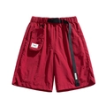 Pantalones cortos cargo rojos impermeables con cinturón negro y estilo verano - M / Burdeos