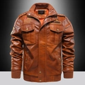 Chaqueta de piloto en cuero sintético marrón con parches militares y forro naranja - M / Estándar / Amarillo Tierra