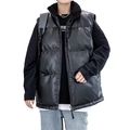 Chaleco acolchado negro para hombre de cuero PU con cuello alto y forro polar - M / Negro
