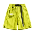 Lindgrüne wasserabweisende Techwear Cargo Shorts mit Taktikgürtel und kleiner Tasche - M / Neongelb