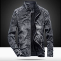 Slim fit dark grey denim jacket for men with stand collar and warm fleece lining - M / Black Fleece Lined