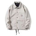 Giacca da uomo in pelle PU beige minimalista con colletto a revers e stemma sul petto - S / Bianco Sporco