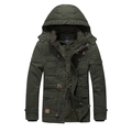 Parka invernale da uomo con cappuccio e calda fodera in pile verde militare - M / Verde Militare