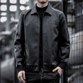Chaqueta de cuero PU negro para hombre con elegante bordado AL y puños acanalados - M / Negro