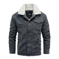 Men's dark grey corduroy jacket with white faux fur collar and button closure - M / Gray