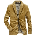 Men's casual corduroy blazer in ginger yellow with maple leaf lining and patch pockets - M / Khaki
