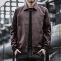 Chaqueta de cuero PU para hombre en color marrón oscuro con logo y puños elásticos - M / café