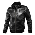 Men's black faux leather motorcycle jacket with stand collar and ribbed cuffs in slim fit - M / Black