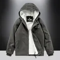 Men's winter hooded work jacket in dark grey with warm fleece lining and embroidery - M / Light Gray