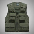 Army green multi-pocket utility vest in tear-resistant nylon for outdoor sport activities - Army Green