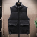 Gilet matelassé noir pour hommes avec col montant, grandes poches et bandes latérales - M / Noir