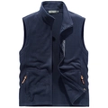 Men's navy blue fleece vest with stand collar, full-length zipper and sport outdoor detail - M / Dark Blue