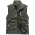 Men's outdoor fleece vest in army green featuring a stand collar and zipped pockets - M / Army Green