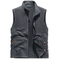 Men's dark grey warm fleece vest with high collar and zippered pockets for spring and autumn - M / Gray