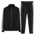 Survêtement homme grande taille en coton noir avec col montant et bandes blanches - L / Noir