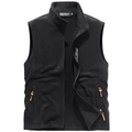 Men's black fleece vest with high neck, full zipper and sport print on chest - M / Black