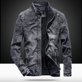Vintage zwart-grijze heren spijkerjas met slim fit pasvorm, opstaande kraag en warme voering - M / Dun Zwart