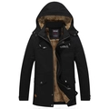 Giacca invernale da uomo con cappuccio in tessuto antivento nero e calda fodera in pile marrone - M / Nero