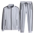 Survêtement homme grande taille en coton gris avec col montant et bandes latérales noires - L / Gris clair