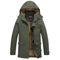 Giacca invernale da uomo con cappuccio verde militare e calda fodera in pile sherpa - M / Verde Militare