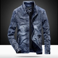 Vintage donkerblauwe spijkerjas voor heren met fleecevoering en opstaande kraag - M / Dun Blauw