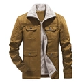 Herren Winter Arbeitsjacke mit grauem Lammfellkragen und Canvas-Futter in Braun - XL / Braun