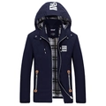 Coupe-vent à capuche bleu marine pour hommes avec doublure à carreaux et poches zippées - M / Bleu Royal