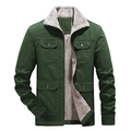 Dunkelgrüne Herren Militärjacke mit Sherpa-Futter und vier großen Pattentaschen - XL / Grün