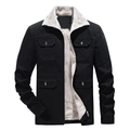 Schwarze Herren-Arbeitsjacke mit beigem Fleece-Futter, Umlegekragen und vier Taschen - XL / Schwarz