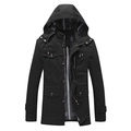 Chaqueta de hombre negra con capucha de algodón lavado y forro de cuadros moderno - M / Negro