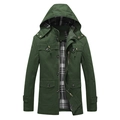 Chaqueta verde oscuro con capucha para hombre con bolsillos cargo y forro de cuadros - M / Verde Militar