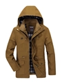 Chaqueta cortavientos marrón para hombre con capucha, bolsillos y forro a cuadros - M / Amarillo Tierra
