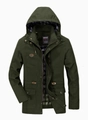 Parka de hombre verde oscuro con capucha, forro de cuadros blanco y negro y varios bolsillos - M / Verde Militar
