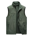 Men's outdoor fleece vest in army green with windproof shell and standing collar - M / Army Green