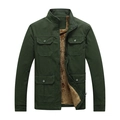 Dunkelgrüne Herren Militärjacke mit Fleece-Futter und vier Taschen für den Winter - M / Armeegrün